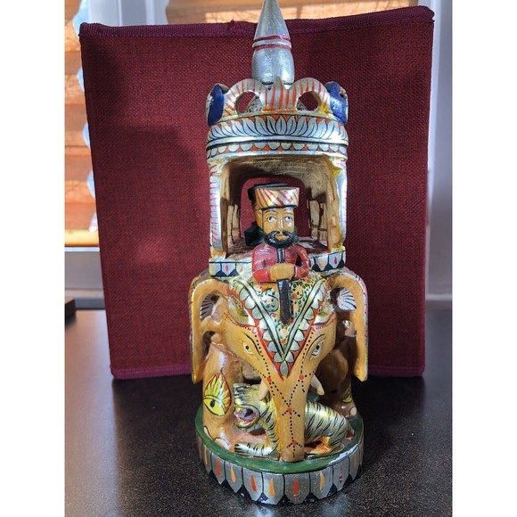 Kadamba Ambari Wooden Handcrafted Painted Elephant Figure 10” India Artwork